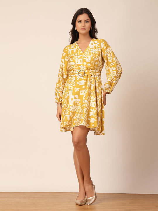 Gipsy Yellow Floral Viscose Fit & Flare Dress