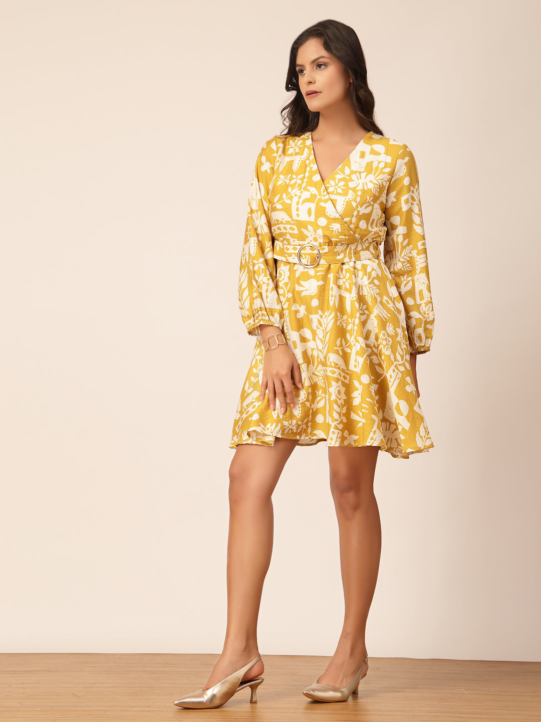 Gipsy Yellow Floral Viscose Fit & Flare Dress