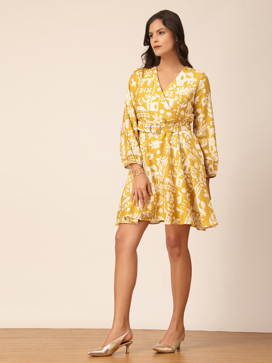 Gipsy Yellow Floral Viscose Fit & Flare Dress