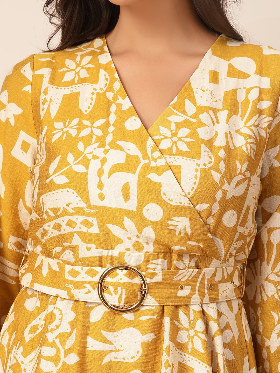 Gipsy Yellow Floral Viscose Fit & Flare Dress