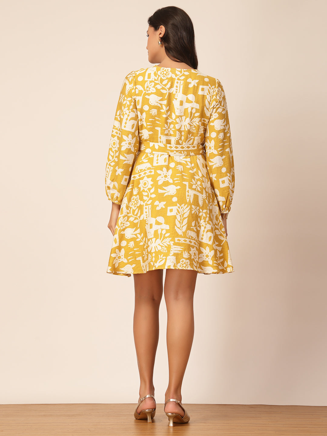 Gipsy Yellow Floral Viscose Fit & Flare Dress