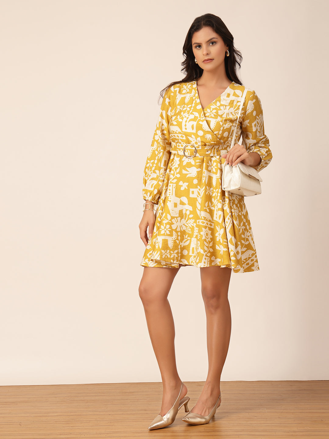 Gipsy Yellow Floral Viscose Fit & Flare Dress