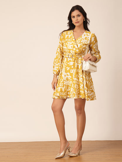 Gipsy Yellow Floral Viscose Fit & Flare Dress