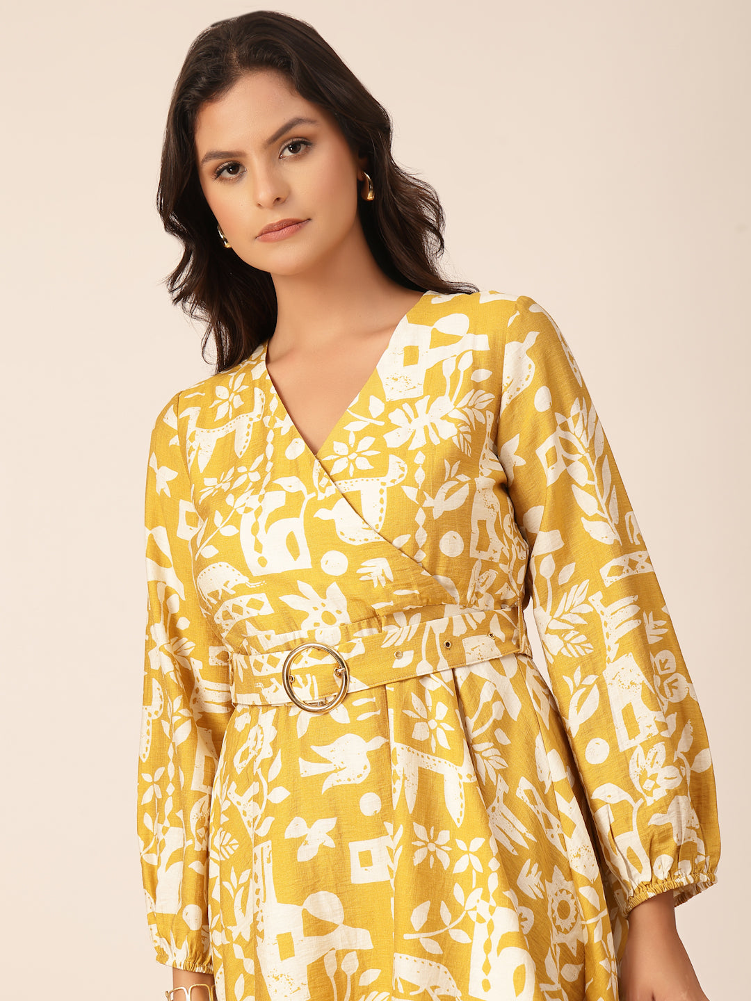 Gipsy Yellow Floral Viscose Fit & Flare Dress
