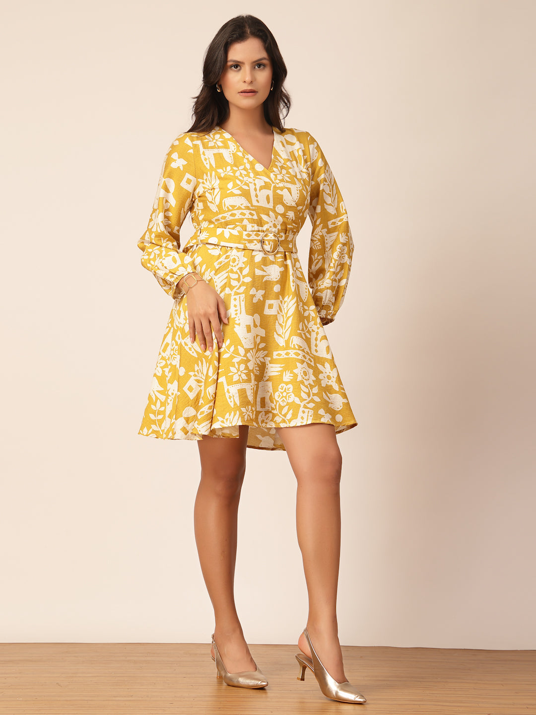 Gipsy Yellow Floral Viscose Fit & Flare Dress