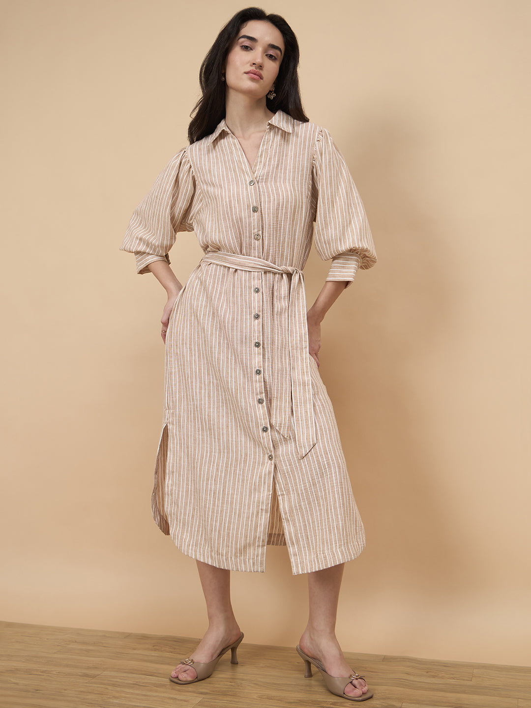 Gipsy Beige Stripe Poly Viscose Dress