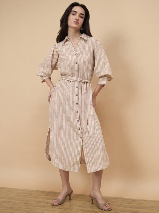 Gipsy Beige Stripe Poly Viscose Dress