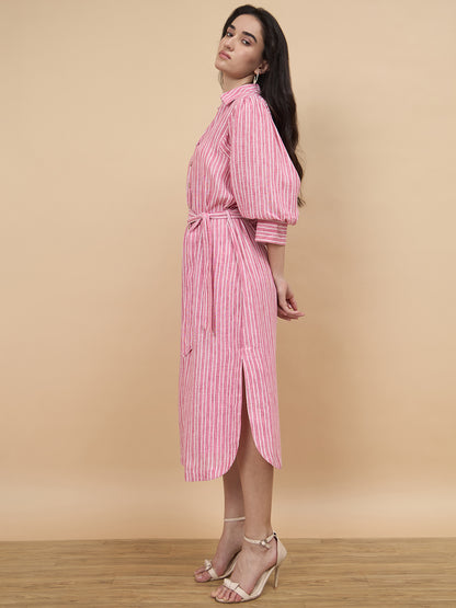 Pink Stripe Poly Viscose Dress