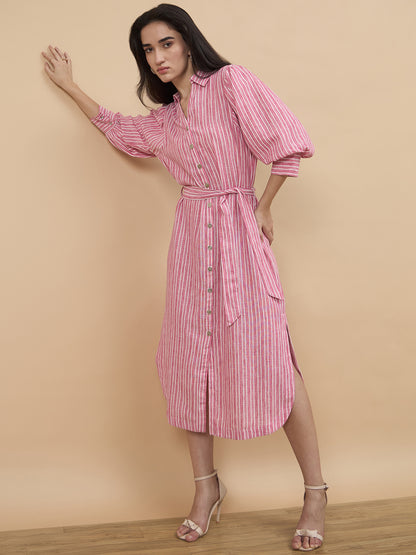 Pink Stripe Poly Viscose Dress