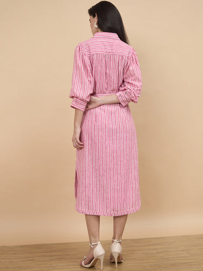 Pink Stripe Poly Viscose Dress