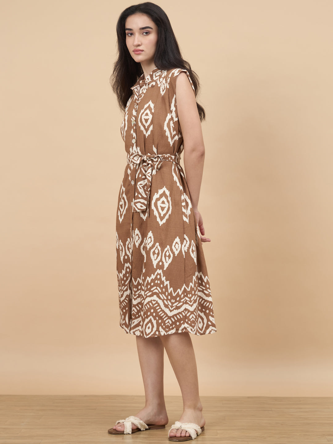 Tan Printed Rayon Dress