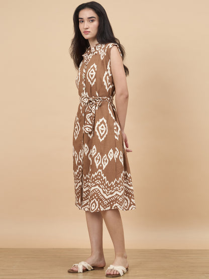 Tan Printed Rayon Dress