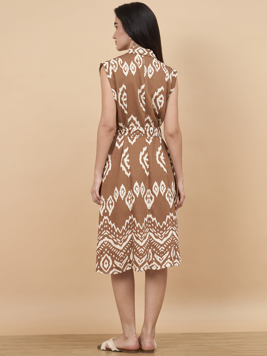Tan Printed Rayon Dress