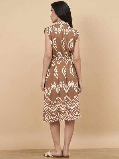Tan Printed Rayon Dress