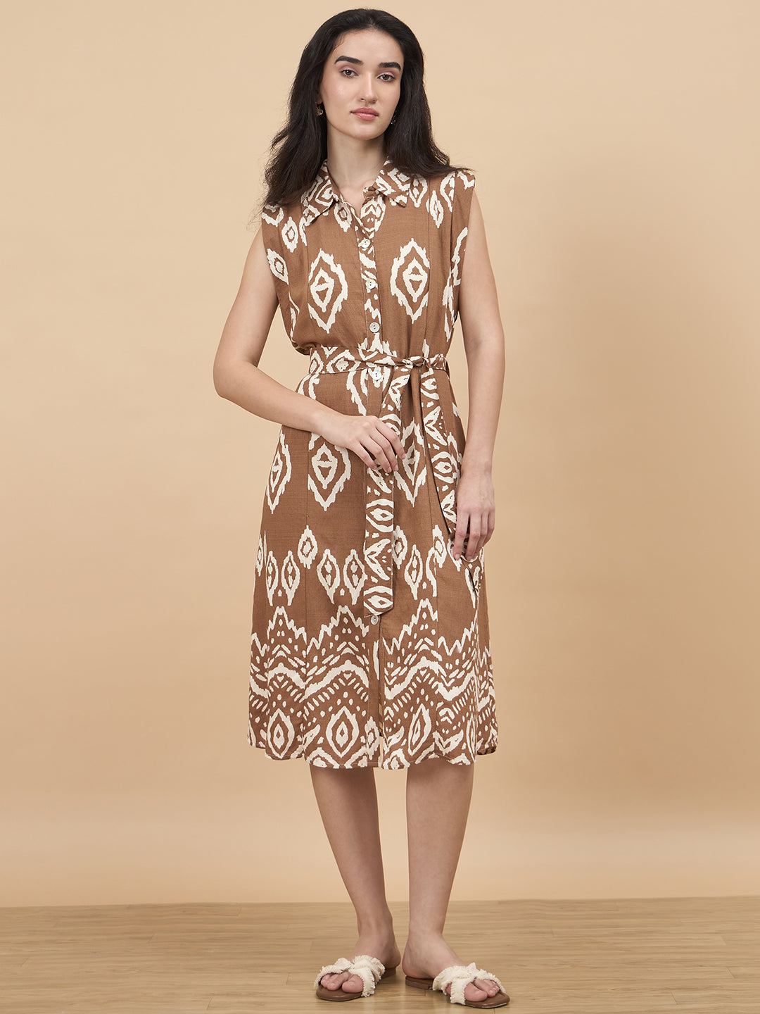Tan Printed Rayon Dress