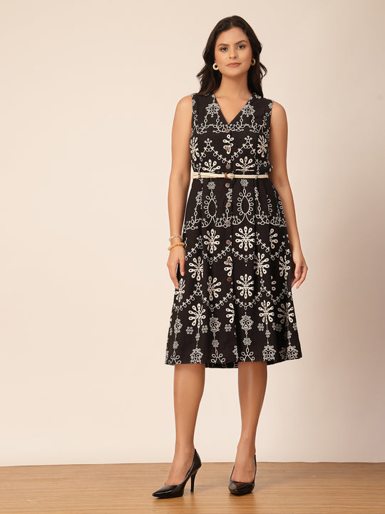 Gipsy Black Floral Viscose Midi Dress