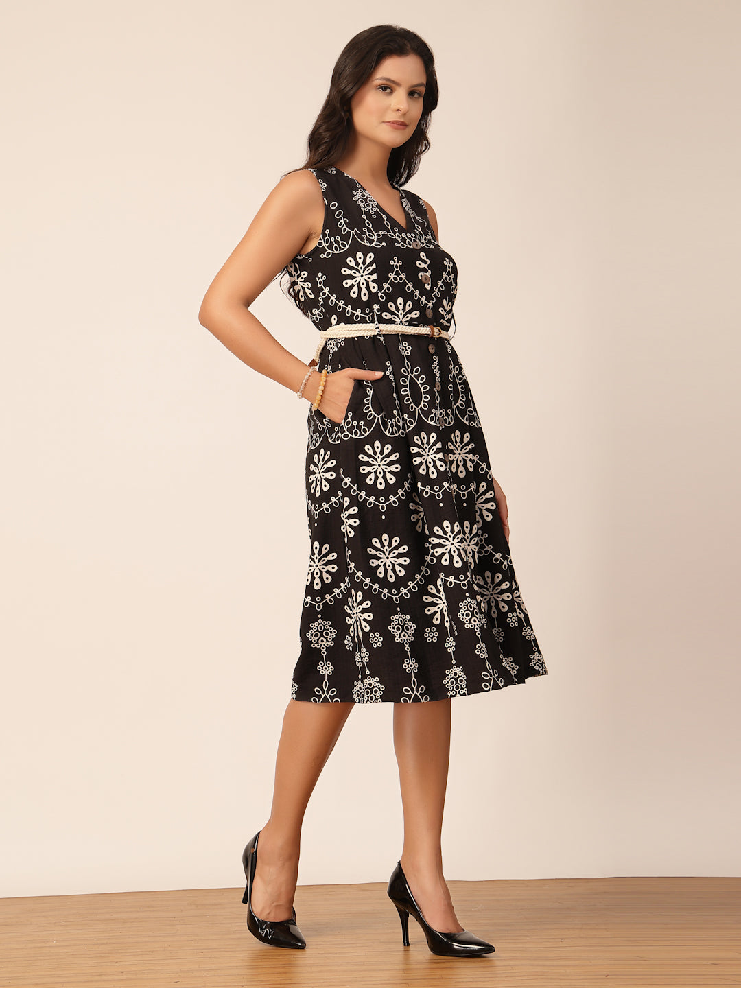 Gipsy Black Floral Viscose Midi Dress