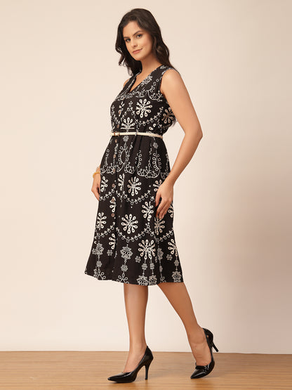 Gipsy Black Floral Viscose Midi Dress