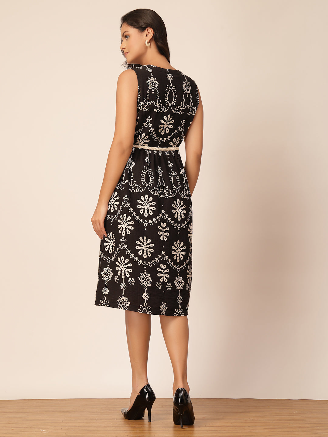 Gipsy Black Floral Viscose Midi Dress