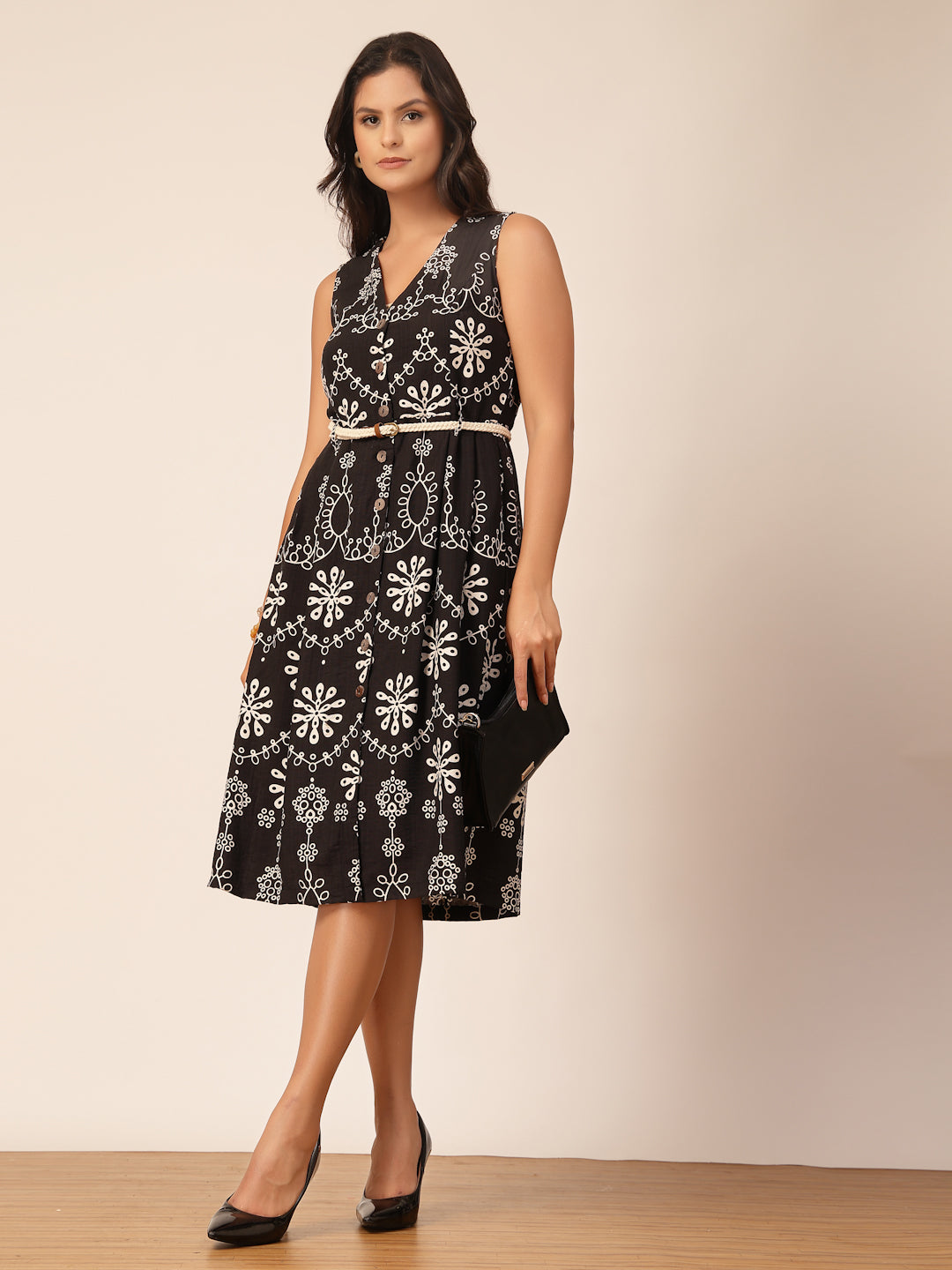 Gipsy Black Floral Viscose Midi Dress