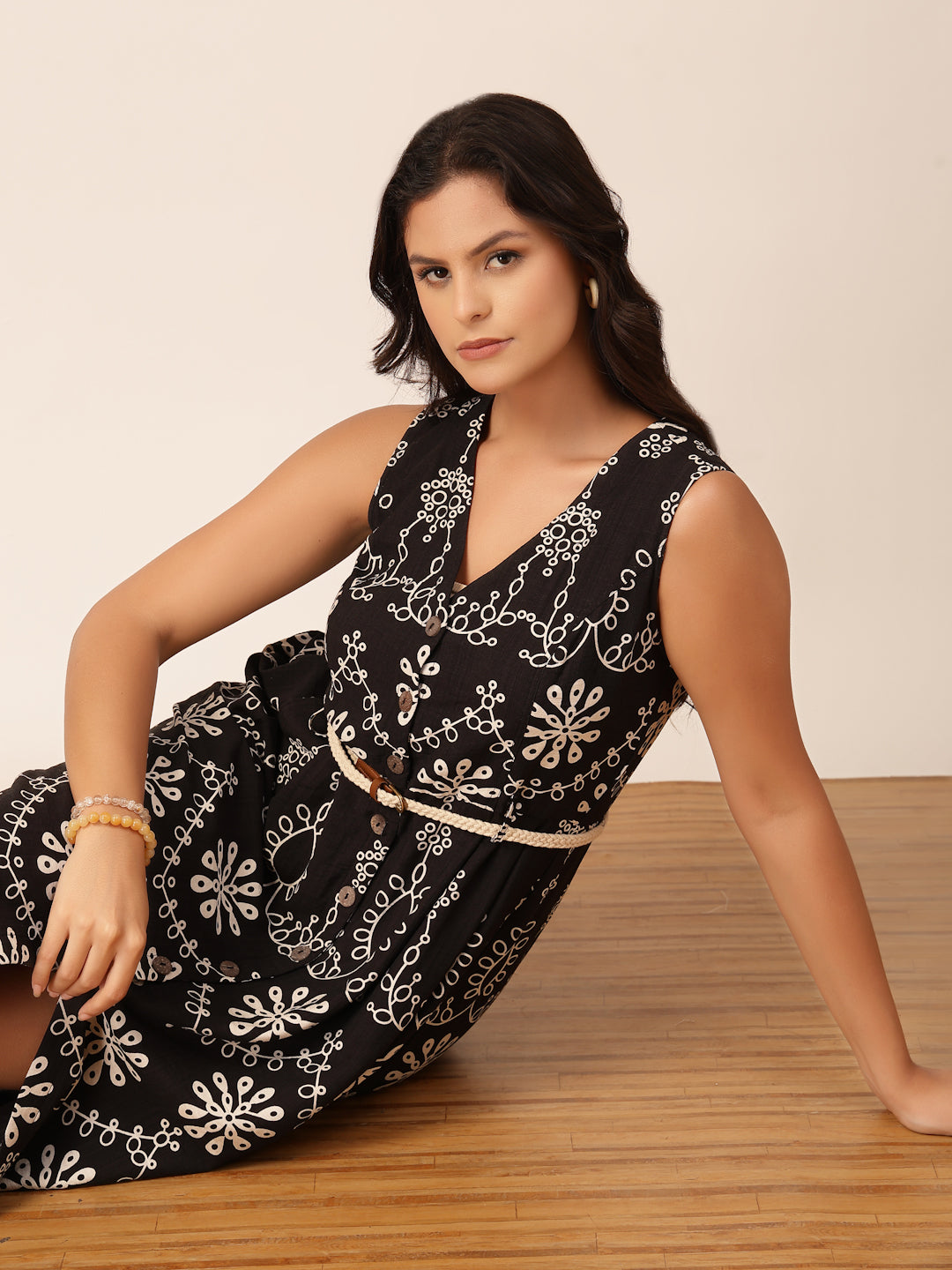 Gipsy Black Floral Viscose Midi Dress