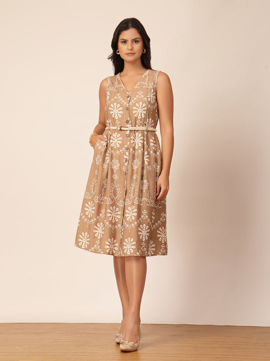 Gipsy Tan Floral Viscose Midi Dress