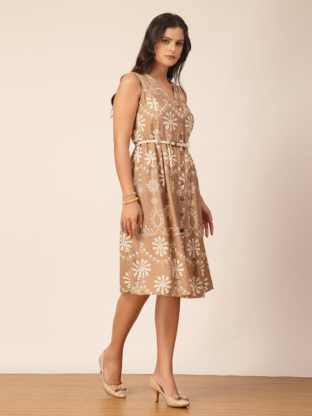 Gipsy Tan Floral Viscose Midi Dress