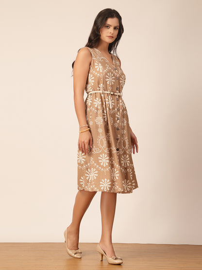Gipsy Tan Floral Viscose Midi Dress