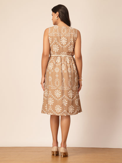 Gipsy Tan Floral Viscose Midi Dress