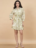 Gipsy Lime Green Printed Rayon Dress