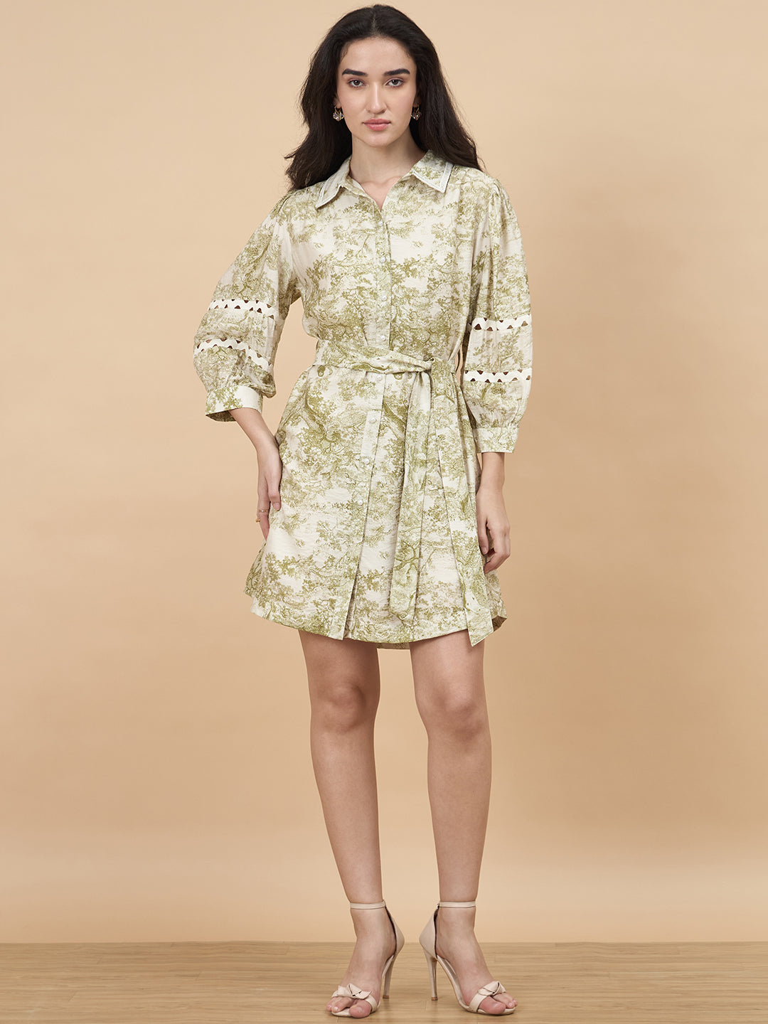 Gipsy Lime Green Printed Rayon Dress