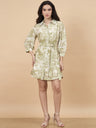 Lime Green Printed Rayon Dress