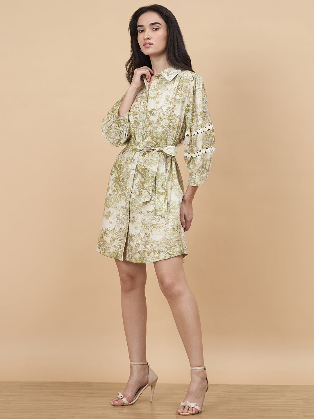 Lime Green Printed Rayon Dress