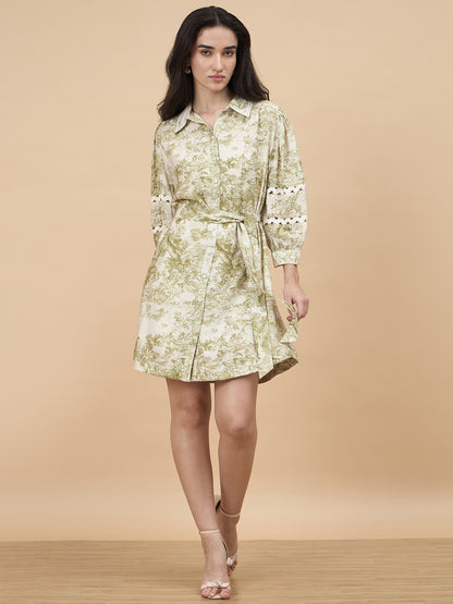 Lime Green Printed Rayon Dress