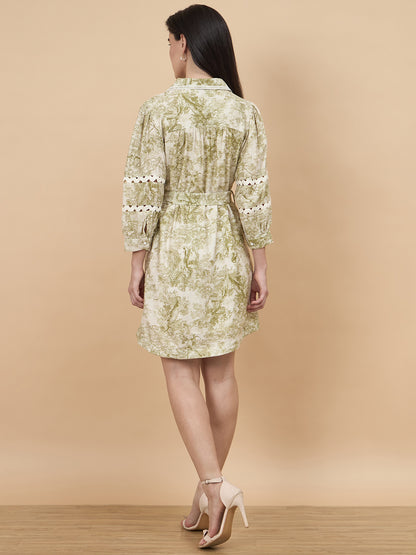 Lime Green Printed Rayon Dress