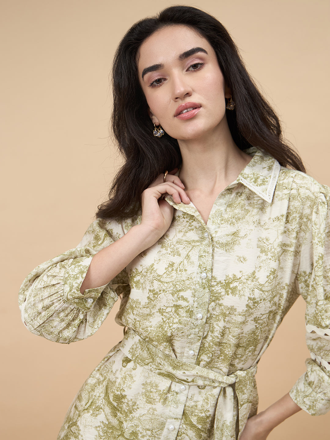Lime Green Printed Rayon Dress