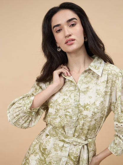 Lime Green Printed Rayon Dress