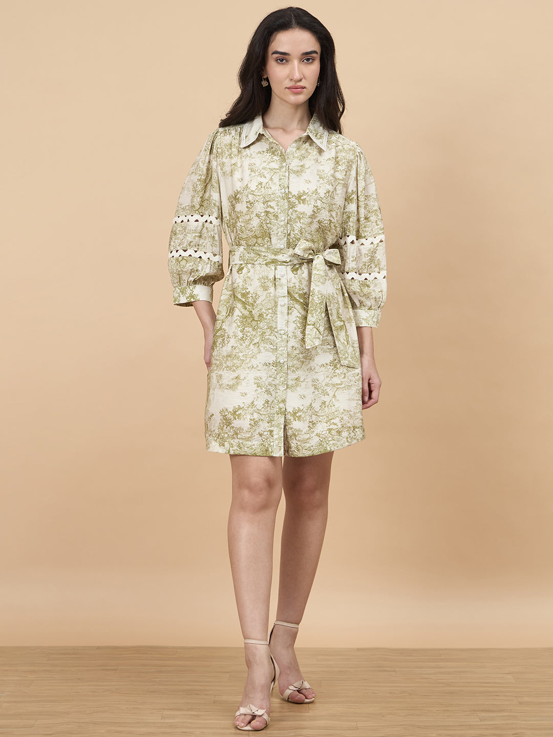 Lime Green Printed Rayon Dress