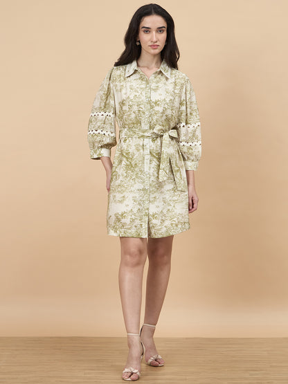 Lime Green Printed Rayon Dress