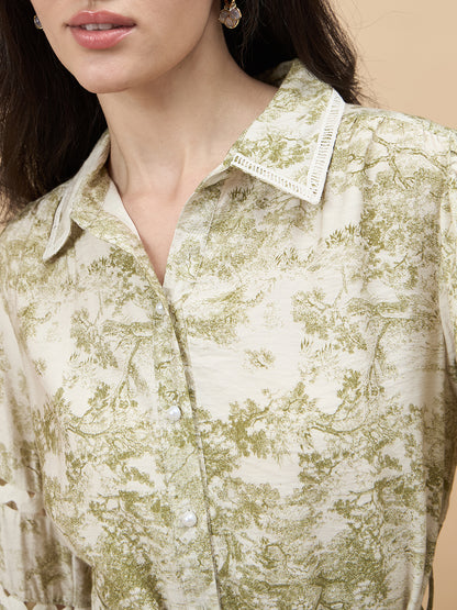 Lime Green Printed Rayon Dress
