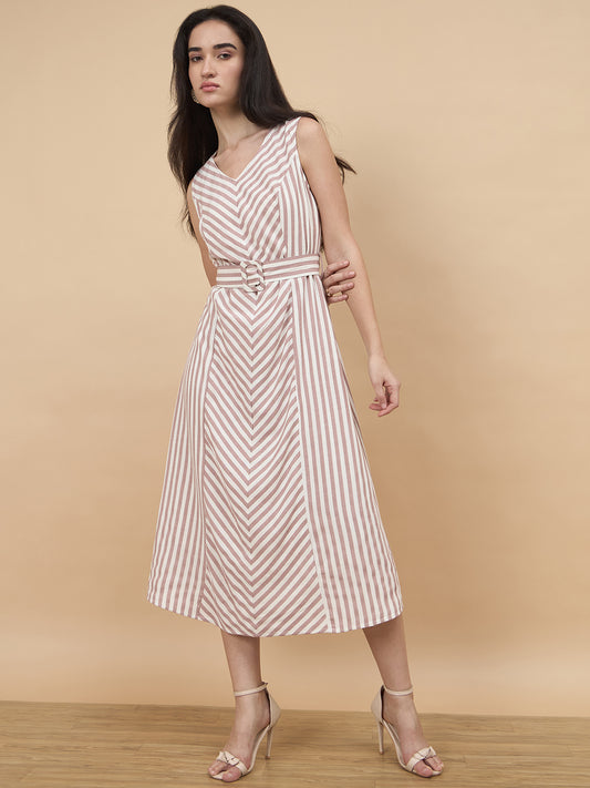 Mocca Stripe Rayon Dress