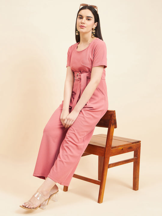 Gipsy Women Solid Front Buckel Polyester Dusky Pink Jumpsuit