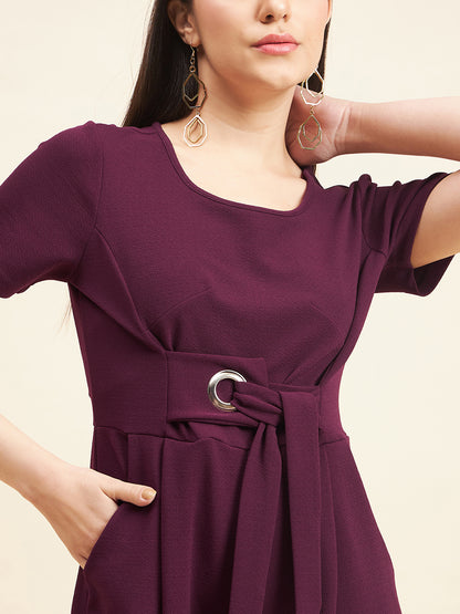 Gipsy Women Solid Front Buckel Polyester Wine Jumpsuit