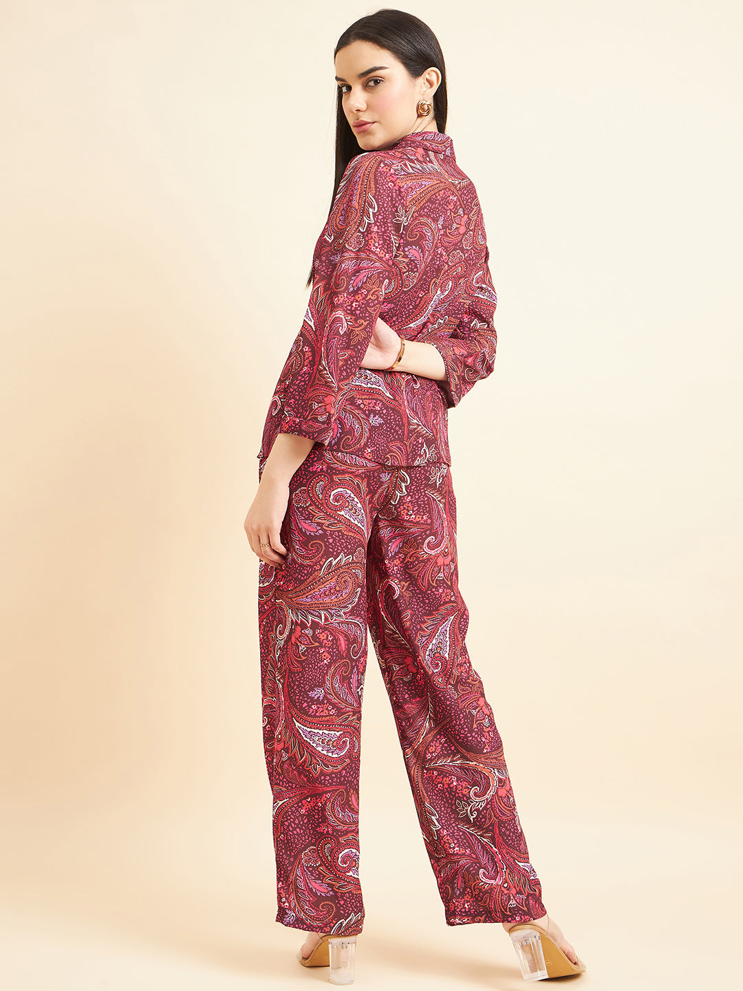Gipsy Women Printed Button  Georgette Maroon Co-Ord Set