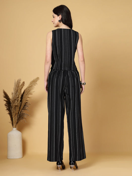 Gipsy Black Striped Cotton Vest With Pants