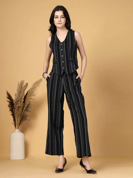 Gipsy Black Striped Cotton Vest With Pants