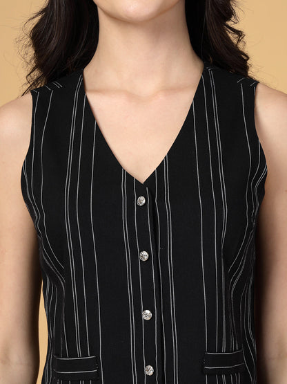 Gipsy Black Striped Cotton Vest With Pants