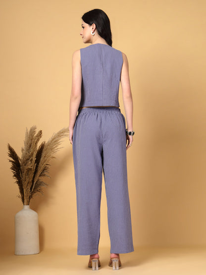 Gipsy Blue Striped Cotton Vest With Pants