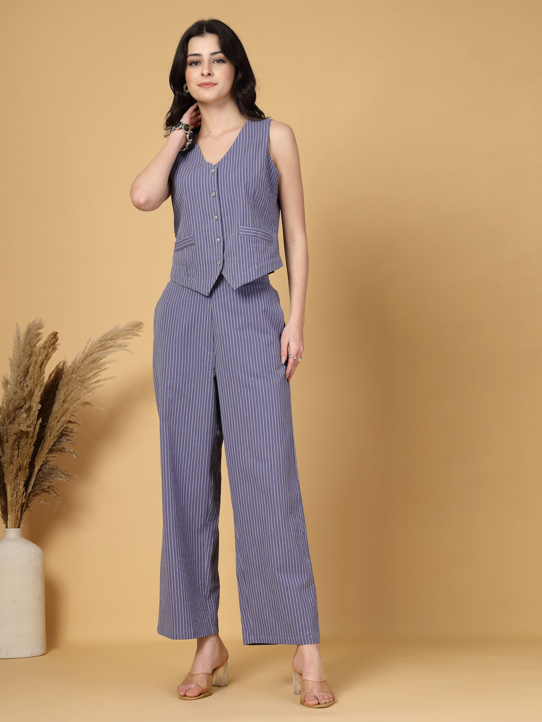 Gipsy Blue Striped Cotton Vest With Pants