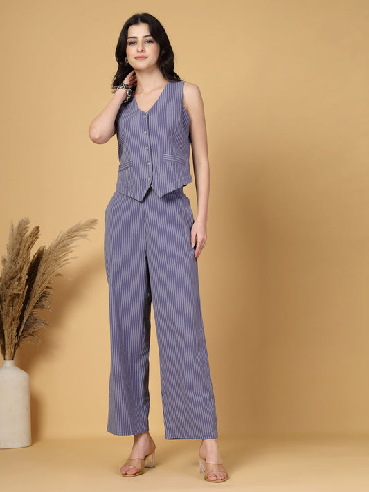 Gipsy Blue Striped Cotton Vest With Pants